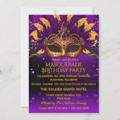 Purple Gold Masks Masquerade Birthday Party Kaart (Voorkant)
