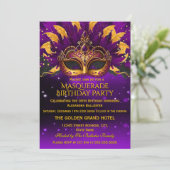 Purple Gold Masks Masquerade Birthday Party Kaart (Staand voorkant)