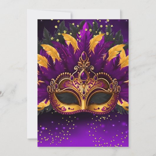 Purple Gold Masks Masquerade Birthday Party Kaart (Achterkant)