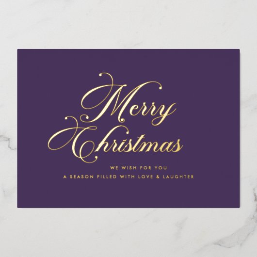Purple Gold Merry Christmas Foil Card Folie Feestdagenkaart (Voorkant)