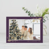 Purple Gold Photo Christmas Card Feestdagenkaart (Staand voorkant)