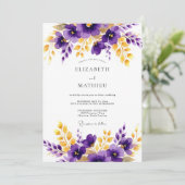 Purple Gold Polished Floral Wedding Kaart (Staand voorkant)