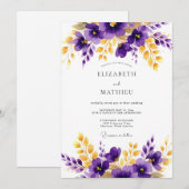 Purple Gold Polished Floral Wedding Kaart (Voorkant / Achterkant)