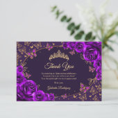Purple Gold Quinceanera Bedankkaart (Staand voorkant)