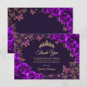 Purple Gold Quinceanera Bedankkaart (Voorkant / Achterkant)
