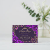 Purple Gold Quinceanera Reception Details Informatiekaartje (Staand voorkant)