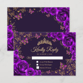 Purple Gold Quinceanera Reply RSVP Kaartje (Voorkant / Achterkant)