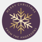 Purple Gold Snowflake Family Merry Christmas Ronde Sticker (Voorkant)