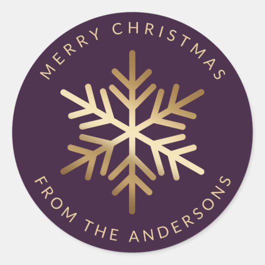 Purple Gold Snowflake Family Merry Christmas Ronde Sticker (Voorkant)