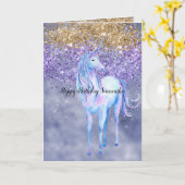 Purple Gold Sparkle Unicorn Kaart (Gele Bloem)