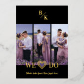 Purple & Gold Stylish Lace Vertical 3 Multi Photos Folie Uitnodiging (Voorkant)