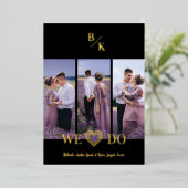 Purple & Gold Stylish Lace Vertical 3 Multi Photos Folie Uitnodiging (Staand Voorkant)