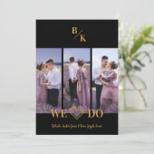 Purple & Gold Stylish Lace Vertical 3 Multi Photos Kaart (Staand voorkant)