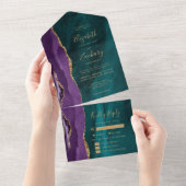 Purple Gold Teal Agate Meal Options Wedding All In One Uitnodiging (Afscheurbaar)