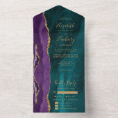 Purple Gold Teal Agate Meal Options Wedding All In One Uitnodiging (Binnen)