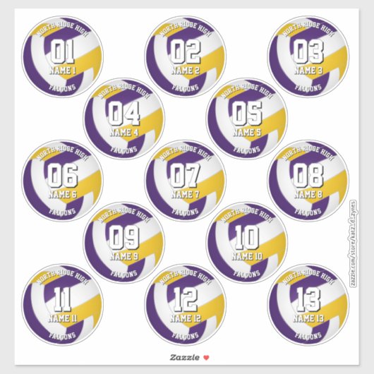 purple gold volleyball team stickers 13 athletes (Vel)