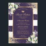 Purple Gold White Calla Lily Sweet 16 Birthday Kaart<br><div class="desc">Elegant purple and gold floral sweet sixteen birthday invitation featuring a gold frame adorned with white calla lilies and gold glitter.</div>