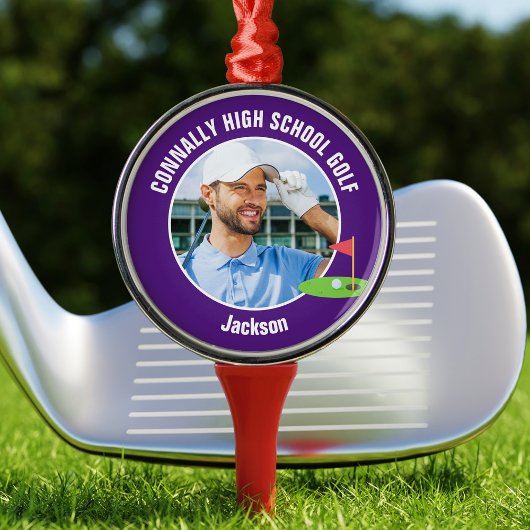 Purple Golfer Photo Custom Golf Team Christmas Metalen Ornament