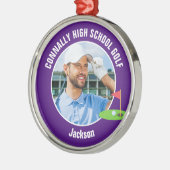 Purple Golfer Photo Custom Golf Team Christmas Metalen Ornament (Links)