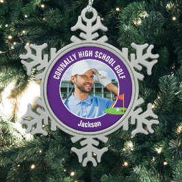 Purple Golfer Photo High School Golf Team Tin Sneeuwvlok Ornament