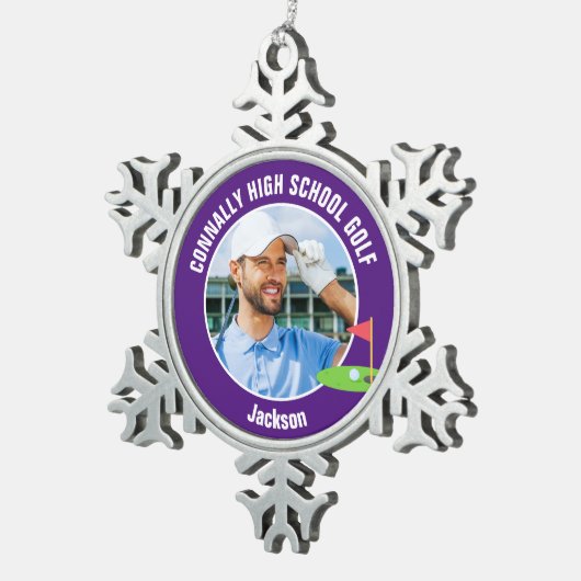 Purple Golfer Photo High School Golf Team Tin Sneeuwvlok Ornament (Rechts)