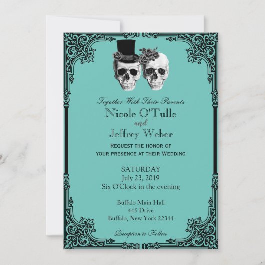 Purple Goth Sugar Skull Wedding Invitation Kaart (Voorkant)