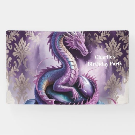Purple Gothic Dragon Birthday Party  Spandoek (Horizontaal)