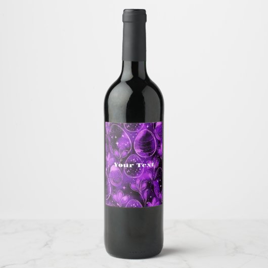 Purple Gothic Easter Pattern Wijn Etiket (Voorkant)