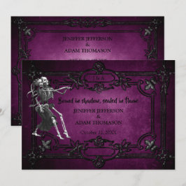 Purple Gothic Halloween wedding invitation Kaart