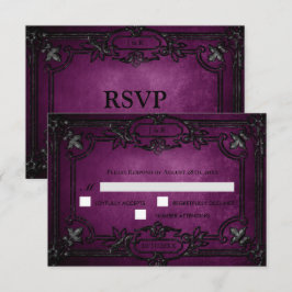 Purple Gothic Halloween Wedding RSVP Card Kaartje
