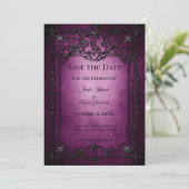 Purple Gothic Halloween wedding save the date Aankondiging (Staand voorkant)
