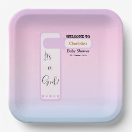 Purple Gradient Cute Eyeball Text Baby Shower Papieren Bordje