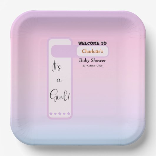 Purple Gradient Cute Eyeball Text Baby Shower Papieren Bordje (Voorkant)