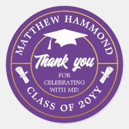Purple Graduating Class Thank You Grad Cap Ronde Sticker
