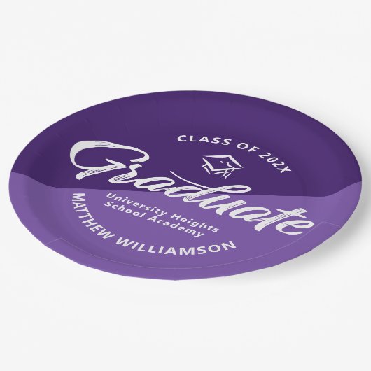 Purple Graduation Bold Retro Script Cap Icon Papieren Bordje (Gekanteld)