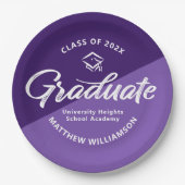 Purple Graduation Bold Retro Script Cap Icon Papieren Bordje (Voorkant)
