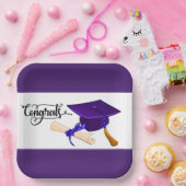 Purple Graduation Cap And Diploma Papieren Bordje (Feest)