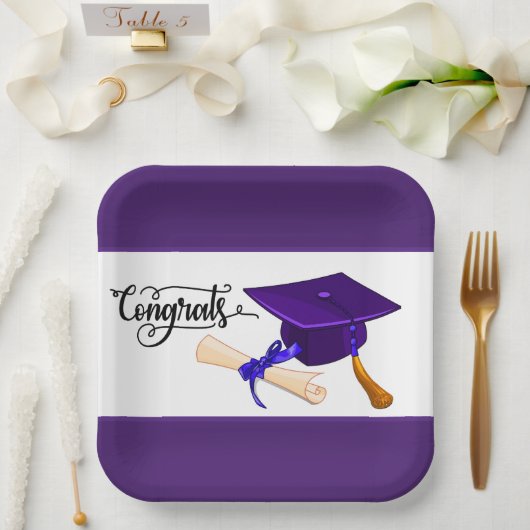 Purple Graduation Cap And Diploma Papieren Bordje (Huwelijk)
