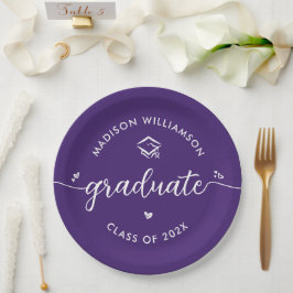 Purple Graduation Script Hearts Cap Icon Modern Papieren Bordje