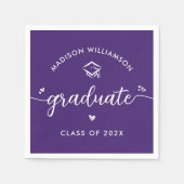 Purple Graduation Script Hearts Cap Icon Modern Servet (Voorkant)
