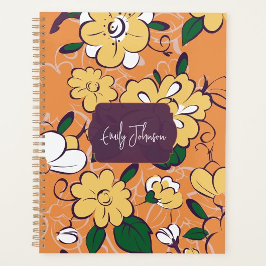 Purple Gray Abstract Floral Sketch Custom Text Planner (Voorkant)