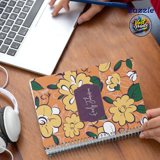 Purple Gray Abstract Floral Sketch Custom Text Planner
