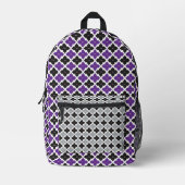 PURPLE GRAY BLACK WHITE DIAMOND FLORAL PATTERNS BEDRUKTE RUGZAK (Voorkant)