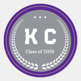 Purple & Gray  Class of 2026 Graduation Envelope Ronde Sticker
