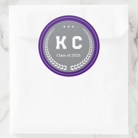 Purple & Gray  Class of 2026 Graduation Envelope Ronde Sticker (Tas)