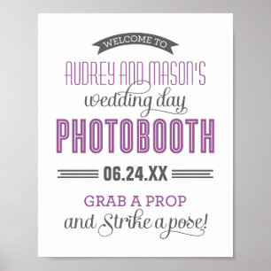 Purple Gray Custom Wedding Photo Booth Sign Poster
