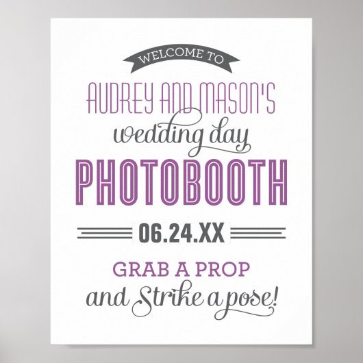 Purple Gray Custom Wedding Photo Booth Sign Poster (Voorkant)