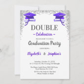 Purple Gray double Celebration Graduation Party Kaart (Voorkant)