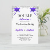 Purple Gray double Celebration Graduation Party Kaart (Staand voorkant)