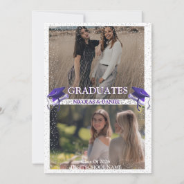 Purple Gray double Graduation Party 2 photo Kaart